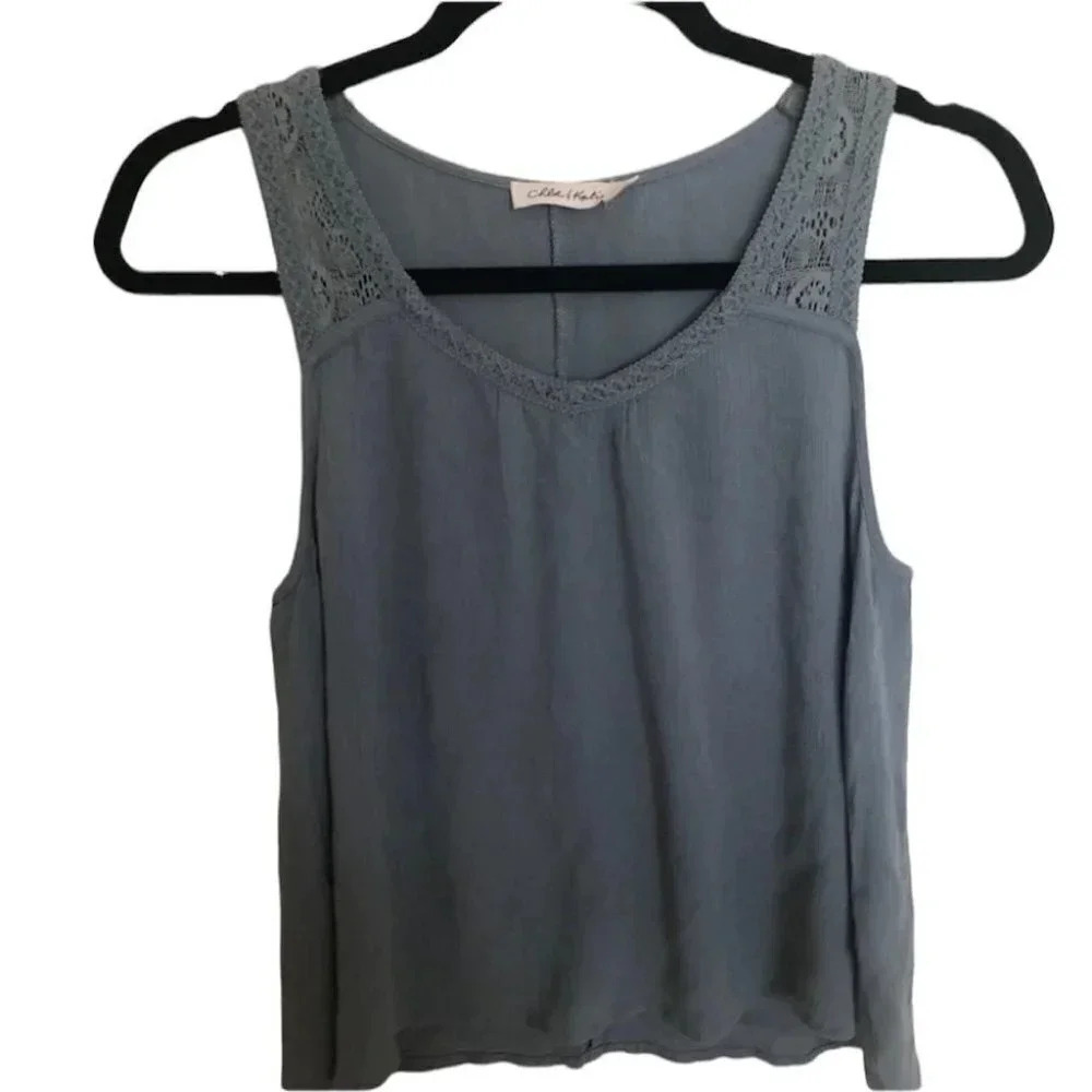 Chloe & Katie Lace Strap Short Cut Tank Top Size XS